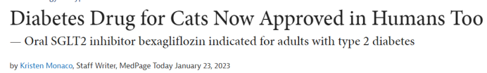 FDA批准，猫用口服糖尿病药用于人类